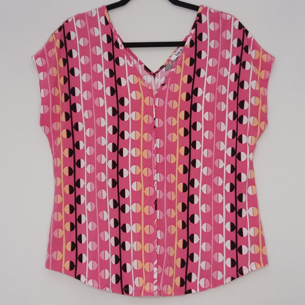 Women's Bar‎ III Pink/White/Black/Orange Circle V-Neck Blouse Size Medium